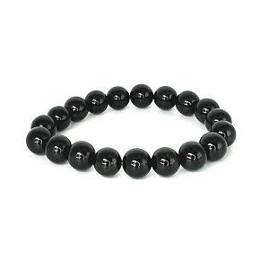 Tourmaline black bracelet elastic natural stone, ball 10 mm / 16 - 17 cm, guardian of good mood