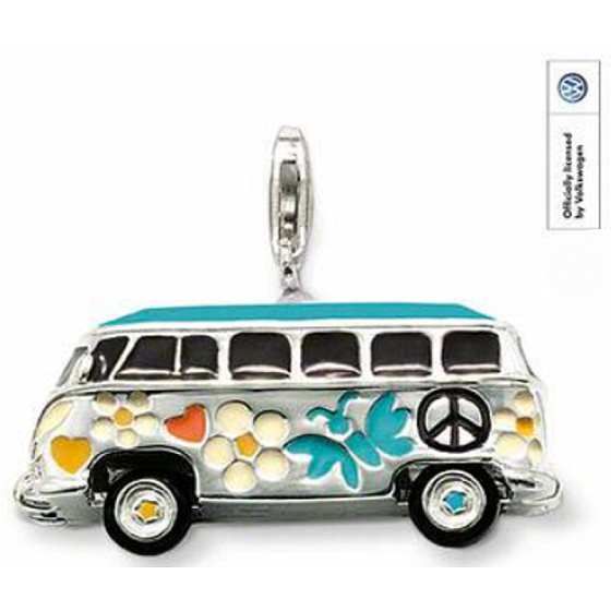 Charm Sterling silver 925 Volkswagen Bus, lobster clasp pendant on travel bracelet