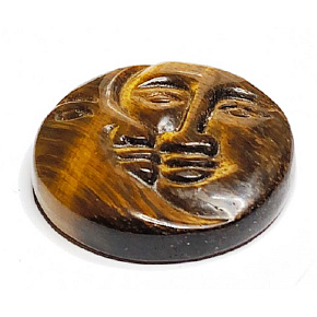 Tiger's eye face of the sun and moon hand carved natural stone 5 cm, stone of the sun and earth, brings good luck and wealth