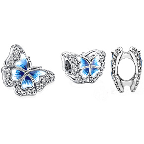 Charm Sterling silver 925 Blue shimmering butterfly bead on animal bracelet