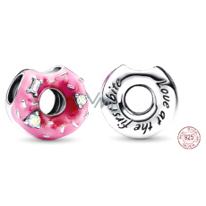 Charm Sterling silver 925 Doughnut charm - donut with cubic zirconia and enamel, bead for bracelet, food and drink Charm Sterling silver 925 Doughnut charm - donut with cubic zirconia and enamel, bead for bracelet, food and drink
