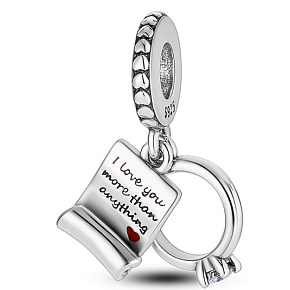 Charm Sterling silver 925 Engagement ring and wedding vows, I love you more than anything 2in1, love bracelet pendant