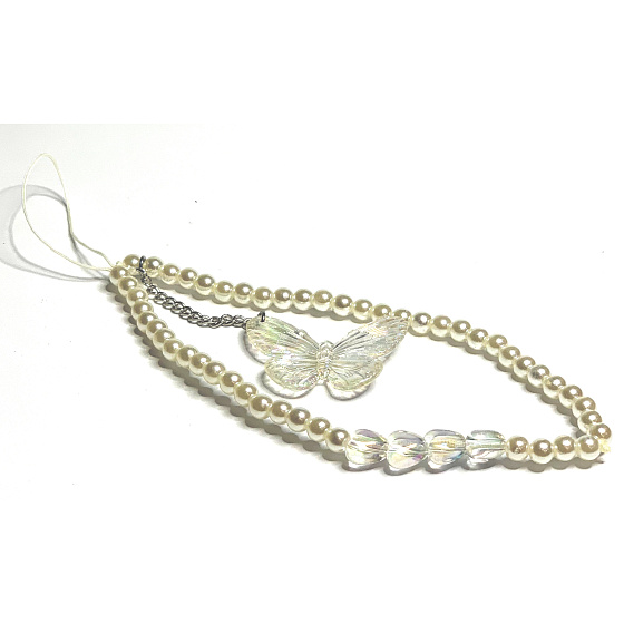 Anti-lost mobile phone pendant with pearls, butterfly, circumference 30 cm