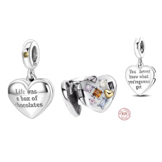 Sterling silver 925 You never know what you're going to get - heart shaped chocolate box, candy box, openable birthday bracelet pendant