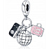 Charm Sterling silver 925 Earth globe, camera, pink suitcase 3in1, travel bracelet pendant