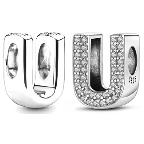 Sterling silver 925 Alphabet letter U, bead for bracelet