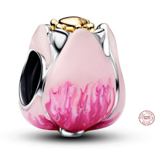 Charm Sterlingové stříbro 925 Tulipán, korálek na náramek – symbol lásky, něhy a nových začátků, květina