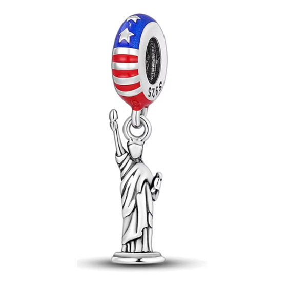 Charm Sterling Silver 925 USA American Flag - Statue of Liberty, travel bracelet pendant