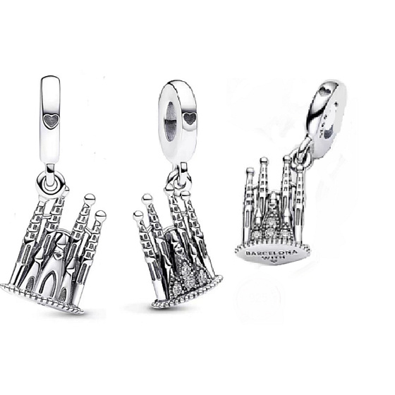 Charm Sterling silver 925 Barcelona La Sagrada Familia, travel bracelet pendant