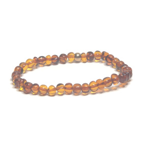 Amber Baltic cognac bracelet elastic natural, nugget irregular approx. 5 mm / 16 - 17 cm, stiff sunlight