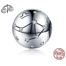 Libra zodiac sign, pendant for bracelet silver + cubic zirconia, ball 9 mm 1 piece