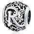 Sterling silver 925 Magic alphabet letter R with flowers, bead for bracelet