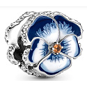 Sterling silver 925 Blue pansy, bead for bracelet nature