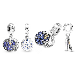 Charm Sterling silver 925 Santa on the moon 2in1, Christmas bracelet pendant