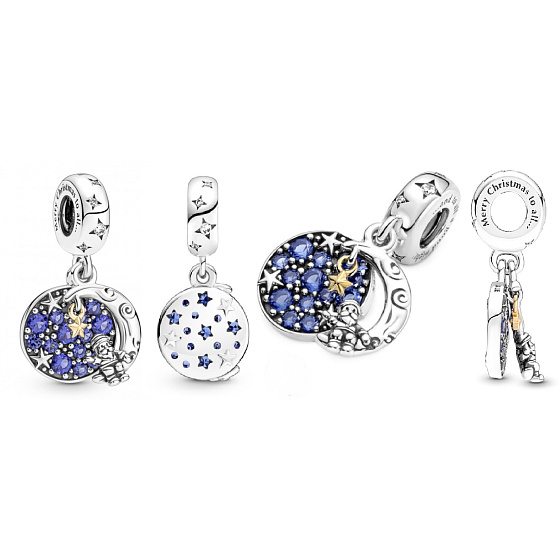 Charm Sterling silver 925 Santa on the moon 2in1, Christmas bracelet pendant