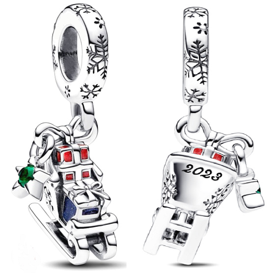 Charm Sterling silver 925 Sleigh with gifts, Christmas bracelet pendant