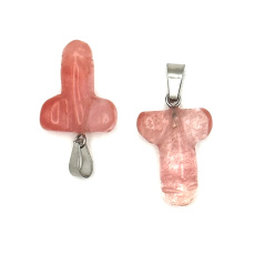 Crystal pink Penis for luck, pendant hand cut approx. 11 x 22 mm, stone stones