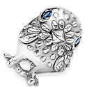 Sterling silver 925 Bird with blue cubic zirconia, bead on bracelet animal
