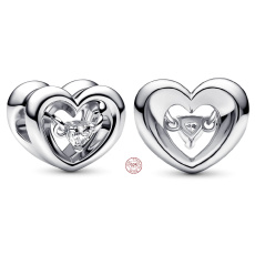 Charm Sterling silver 925 Shining heart and floating cubic zirconia bead on love bracelet