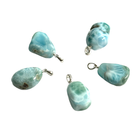 Larimar Tumbled Pendant, natural stone approx. 2.6 cm, calm, peace, balance