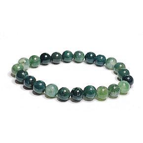 Agate green moss bracelet elastic natural stone, ball 8 mm / 16-17 cm, symbolizes the element of earth