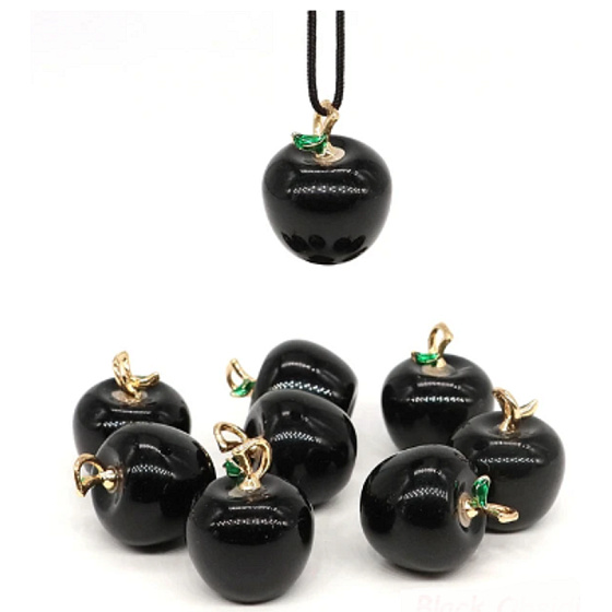 Obsidian apple of knowledge pendant, natural stone 2,7 x 15 mm, stone of salvation