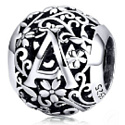 Sterling silver 925 Magic alphabet letter A with flowers, bead for bracelet