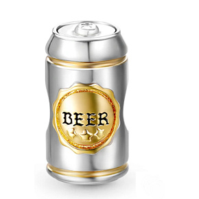 Charm Sterling silver 925 Beer in a can, bead for bracelet, food and drink