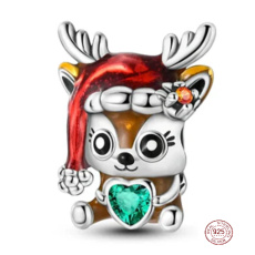 Charm Sterling Silver 925 Christmas Reindeer with Heart, Bead for Christmas Bracelet