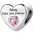 Charm Sterling Silver 925 Mom Always Loves You Heart, Bead for Family Bracelet