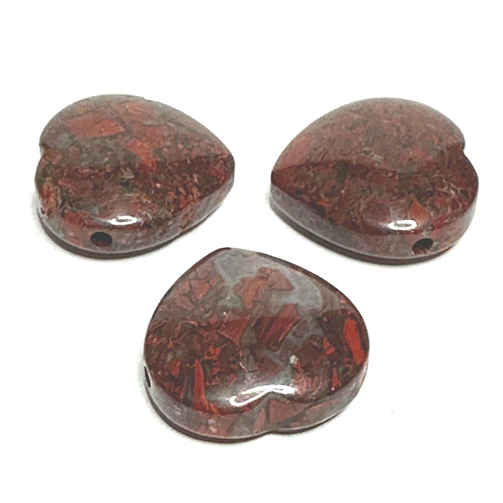 Jasper breccia Heart drilled pendant natural stone 30 mm, stone of positive energy