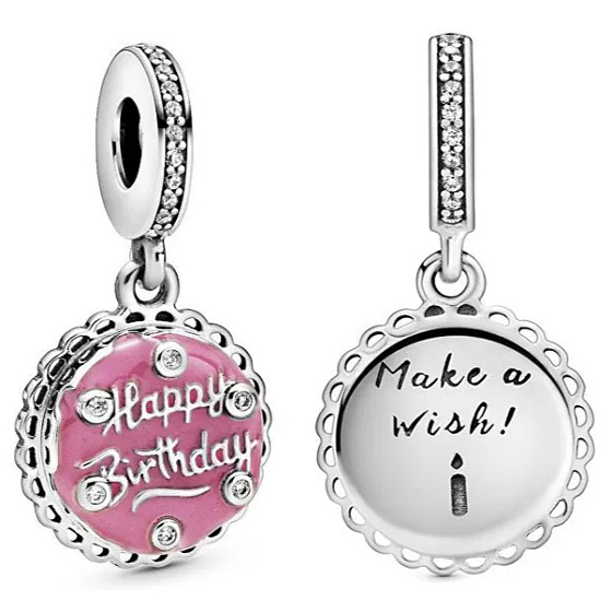 Sterling Silver 925 Birthday Cake Pink, Birthday Bracelet Pendant