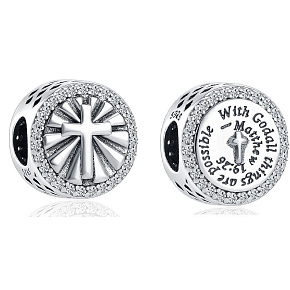 Charm Sterling silver 925 Religious spells with God all things are possible Matthew 19:26, bead for bracelet