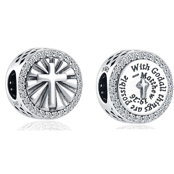 Charm Sterling silver 925 Religious spells with God all things are possible Matthew 19:26, bead for bracelet