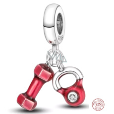 Sterling silver 925 Exercise weights - dumbbell and kettle 2in1, sport bracelet pendant