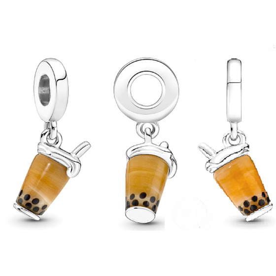 Charm Sterling Silver 925 Bubble Tea - Milk Tea, Bracelet Pendant, Food & Drink