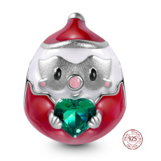 Sterling silver 925 Santa and green heart bead bracelet Christmas