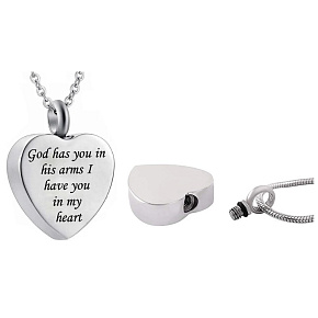 Commemorative urn pendant, Heart waterproof, Stainless steel 25 x 20 mm + chain 50 cm