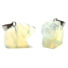 Opalite Bear pendant, synthetic stone hand cut figurine 1,8 x 2,5 x 8 mm, wishing and hope stone