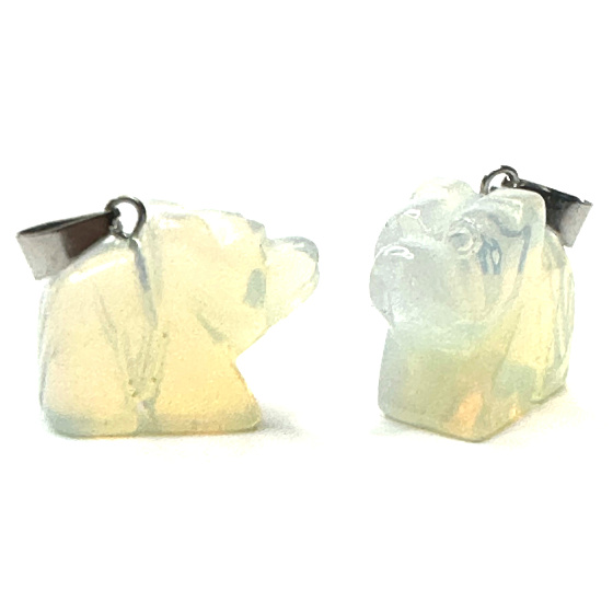 Opalite Bear pendant, synthetic stone hand cut figurine 1,8 x 2,5 x 8 mm, wishing and hope stone