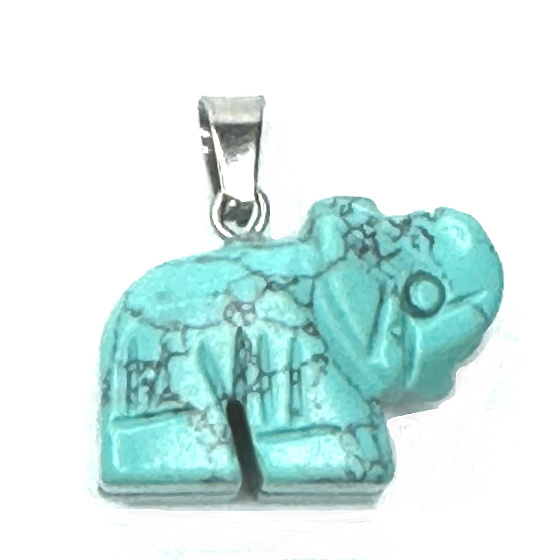 Tyrkenite Elephant pendant natural stone, hand cut figurine 1,8 x 2,5 x 8 mm, stone of young people, looking for a life goal