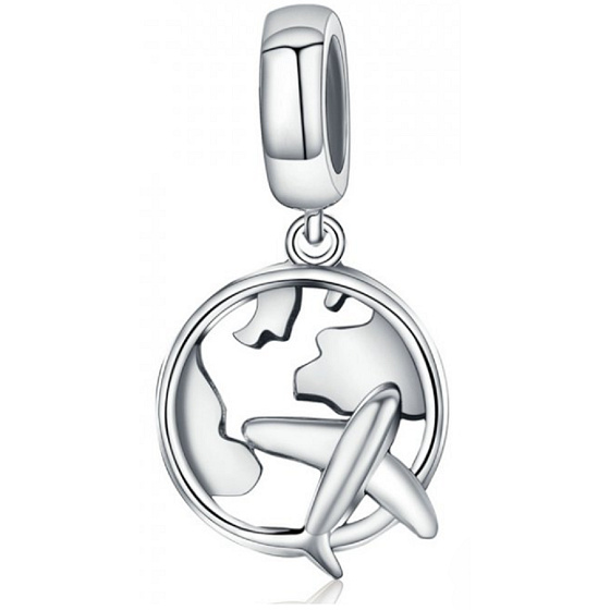 Sterling Silver 925 Travel is Life - Flight Through the World, Travel Pendant Bracelet