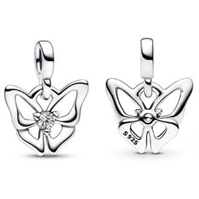 Sterling silver 925 Butterfly - Mini Medallion with clear cubic zirconia, animal bracelet pendant