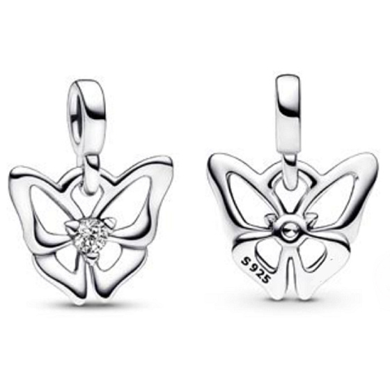Sterling silver 925 Butterfly - Mini Medallion with clear cubic zirconia, animal bracelet pendant