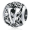 Sterling silver 925 Magic alphabet letter V with flowers, bead for bracelet
