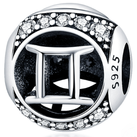 Gemini, zodiac sign, silver + cubic zirconia bracelet pendant, ball 9 mm 1 piece