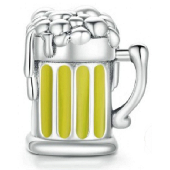 Charm Sterling silver 925 Beer, bead for bracelet, food and drink