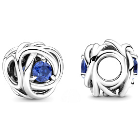 Charm Sterling silver 925 Infinite circle of eternity shining blue, bead for bracelet