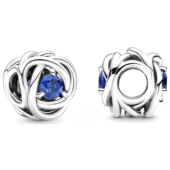 Charm Sterling silver 925 Infinite circle of eternity shining blue, bead for bracelet