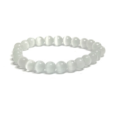 Selenite/Alabaster bracelet elastic natural stone, ball 8 mm / 16 - 17 cm, angelic energy